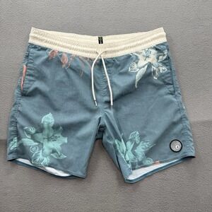Volcom Swim Shorts Mens Small Blue Tropical Floral Trunks Back Pocket Quick Dry